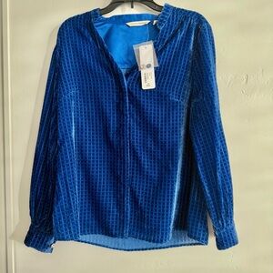 Soft Surroundings Zia Sapphire Velvet Blouse Petite XS NWT